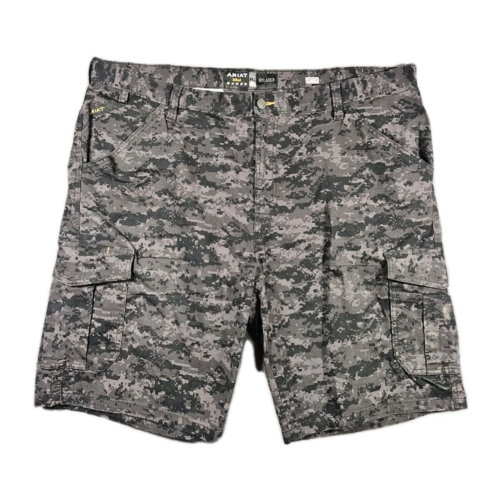 Ariat‎ Rebar Made Tough Cargo Shorts Men's 42 Black Digital Camo Relaxed 11"